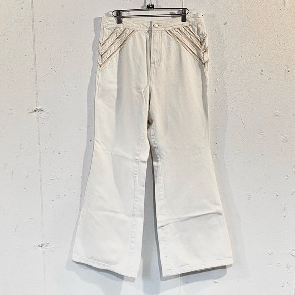 Free People, Over The Rainbow Cream, Wide Leg, High Rise, Jeans, 100% Cotton, 31 - Picture 2 of 13